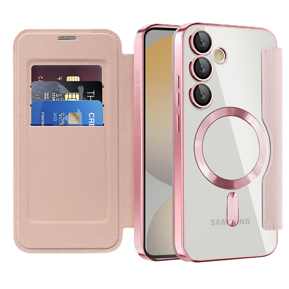 Custodia MagSafe per Samsung Galaxy S24 FE S721, Techsuit, SmartMag Book, Rosa