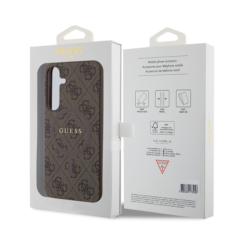 Custodia MagSafe per Samsung Galaxy S24+ S926, Guess, 4G Collection, Marrone