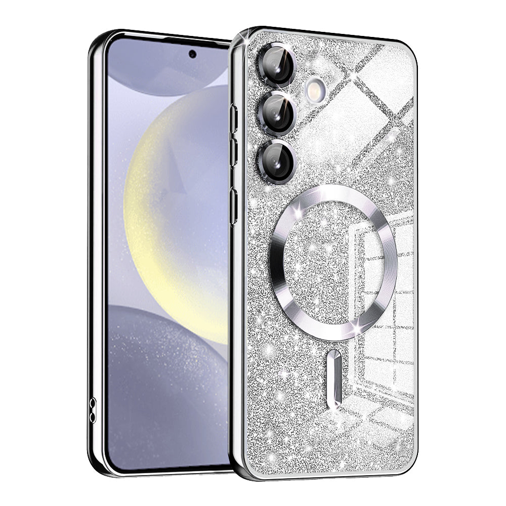 Custodia MagSafe per Samsung Galaxy S24+ S926, Techsuit, Luxury Glitter, Argento