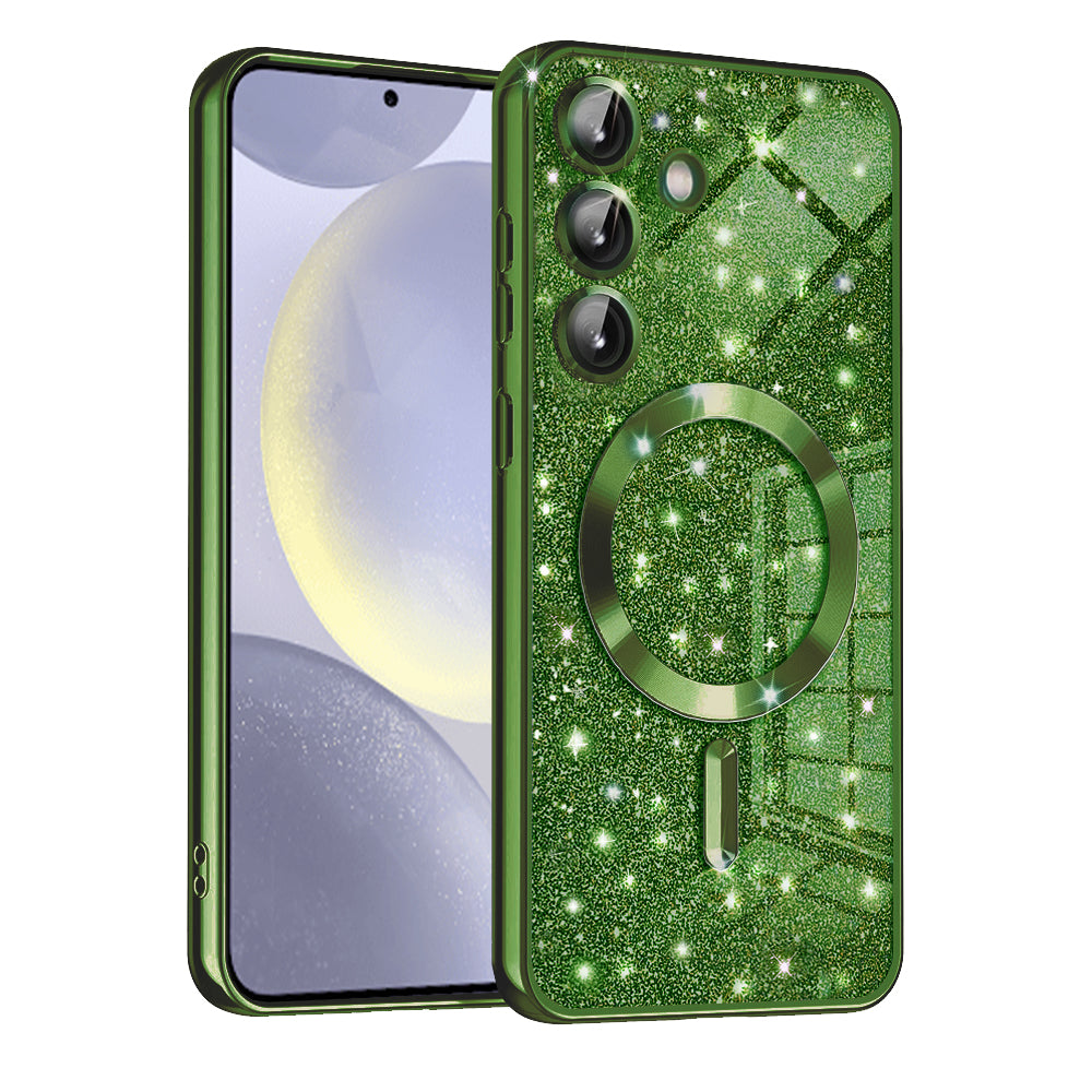 Custodia MagSafe per Samsung Galaxy S24+ S926, Techsuit, Luxury Glitter, Verde Scuro