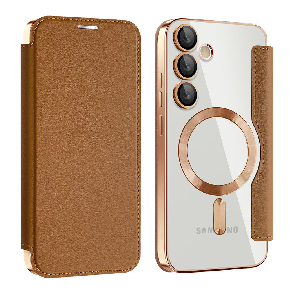 Custodia MagSafe per Samsung Galaxy S24+ S926, Techsuit, SmartMag Book, Marrone