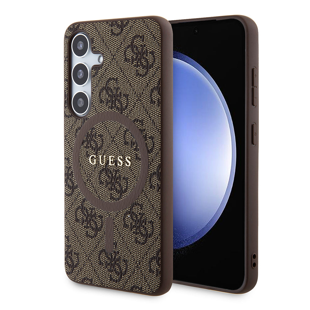 Custodia MagSafe per Samsung Galaxy S24 S921, Guess, 4G Collection, Marrone