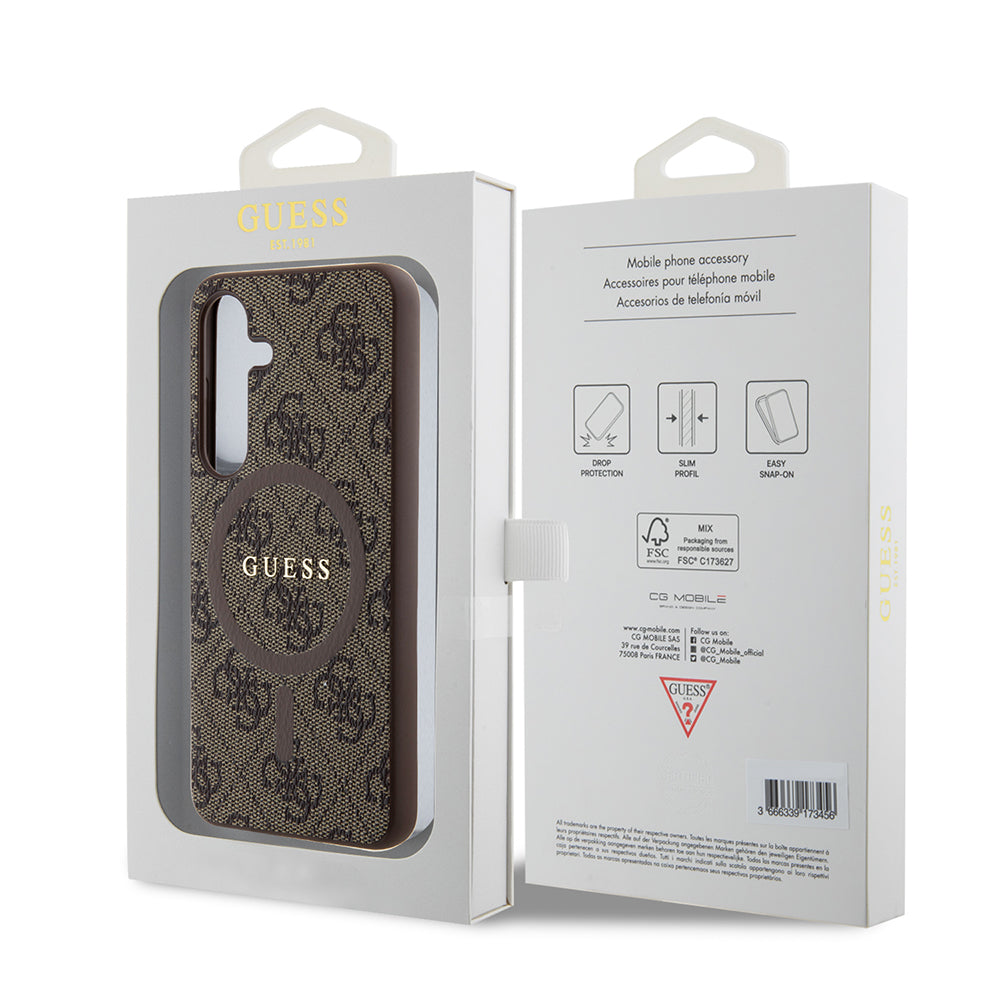 Custodia MagSafe per Samsung Galaxy S24 S921, Guess, 4G Collection, Marrone