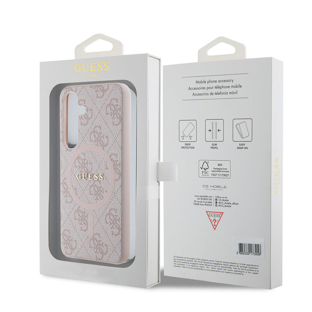 Custodia MagSafe per Samsung Galaxy S24 S921, Guess, 4G Collection, Rosa