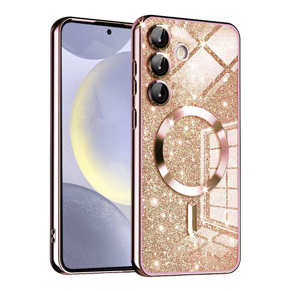 Custodia MagSafe per Samsung Galaxy S24 S921, Techsuit, Luxury Glitter, Rosa Dorato