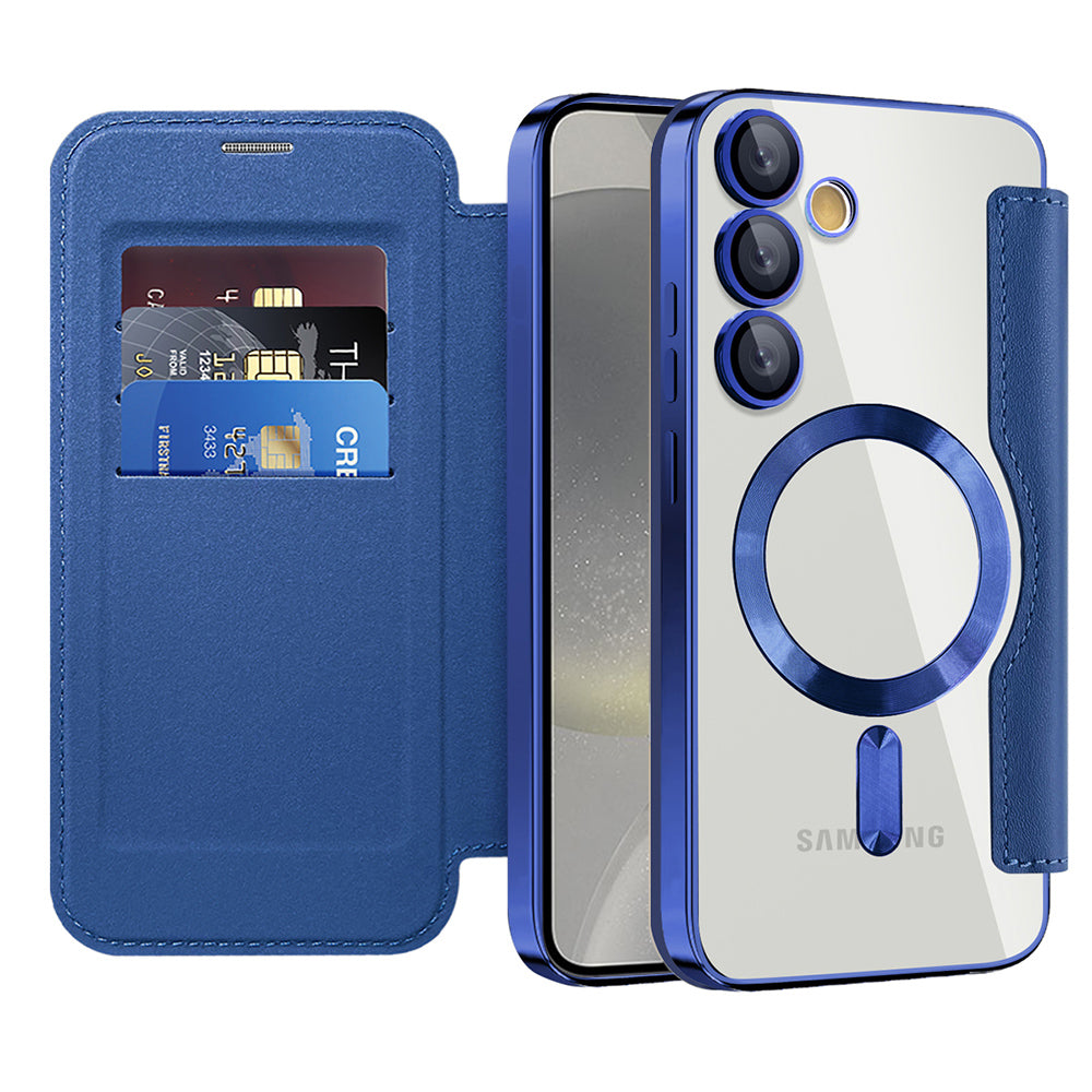Custodia MagSafe per Samsung Galaxy S24 S921, Techsuit, SmartMag Book, Blu