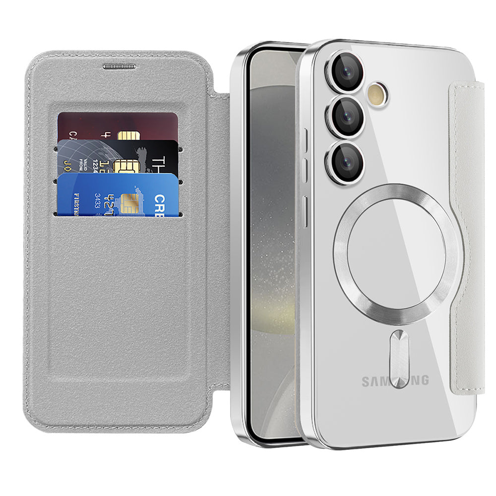 Custodia MagSafe per Samsung Galaxy S24 S921, Techsuit, SmartMag Book, Grigio
