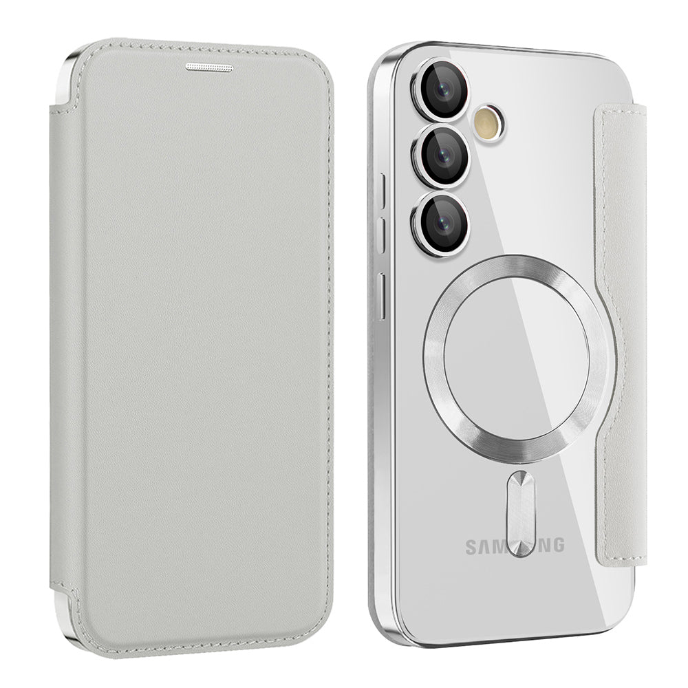 Custodia MagSafe per Samsung Galaxy S24 S921, Techsuit, SmartMag Book, Grigio