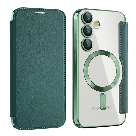 Custodia MagSafe per Samsung Galaxy S24 S921, Techsuit, SmartMag Book, Verde
