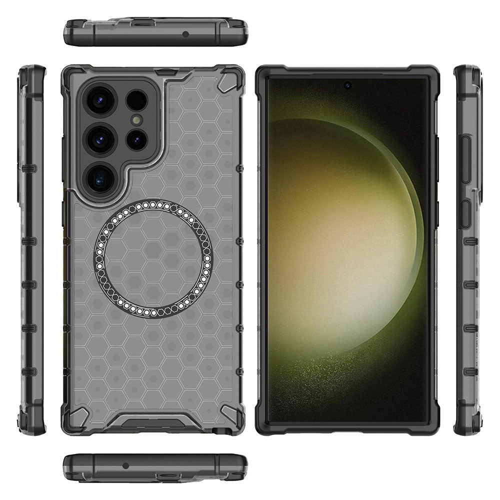 Custodia MagSafe per Samsung Galaxy S24 Ultra S928, Techsuit, HoneyComb Shield, Nera