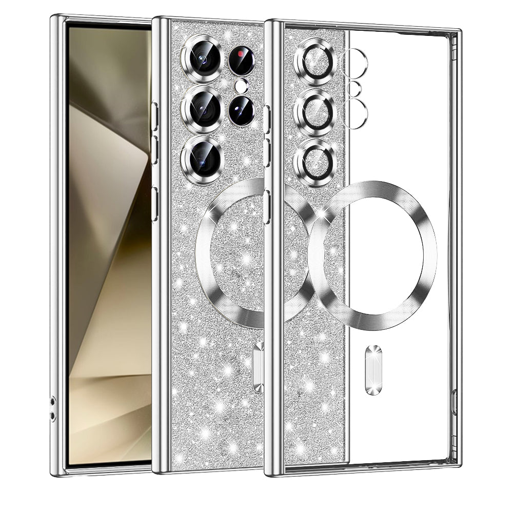 Custodia MagSafe per Samsung Galaxy S24 Ultra S928, Techsuit, Luxury Glitter, Argento