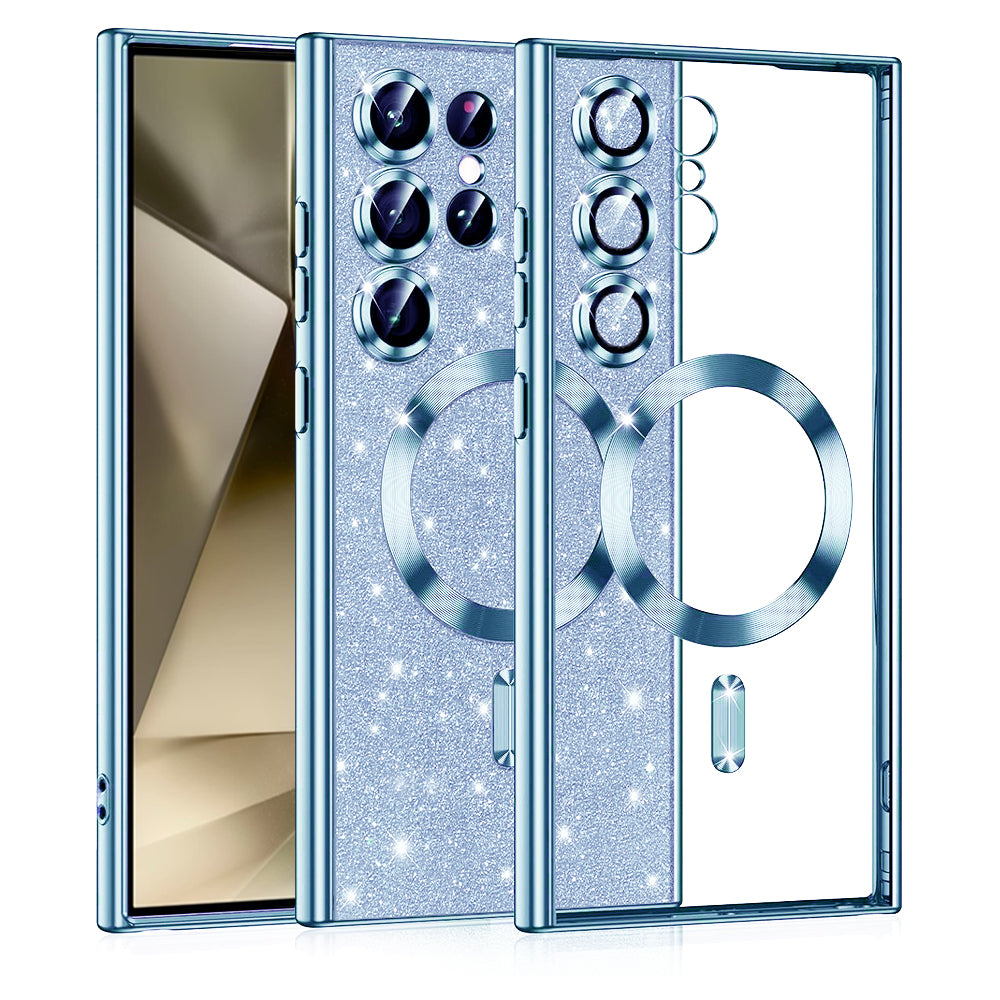 Custodia MagSafe per Samsung Galaxy S24 Ultra S928, Techsuit, Luxury Glitter, Blu