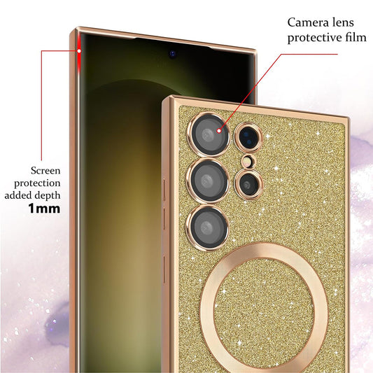 Custodia MagSafe per Samsung Galaxy S24 Ultra S928, Techsuit, Luxury Glitter, Blu