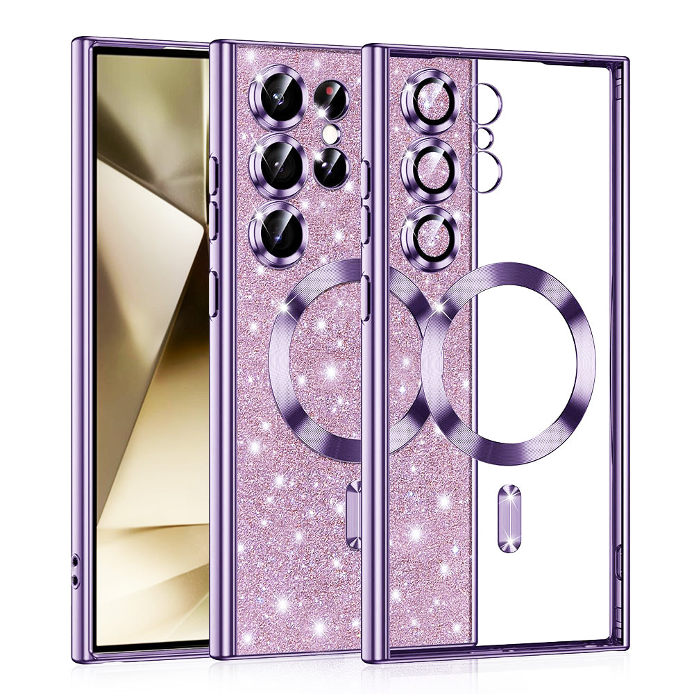 Custodia MagSafe per Samsung Galaxy S24 Ultra S928, Techsuit, Luxury Glitter, Viola Chiaro