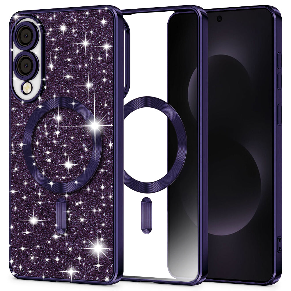 Custodia MagSafe per Samsung Galaxy S25 Edge S937, Techsuit, Luxury Glitter, Viola Scuro
