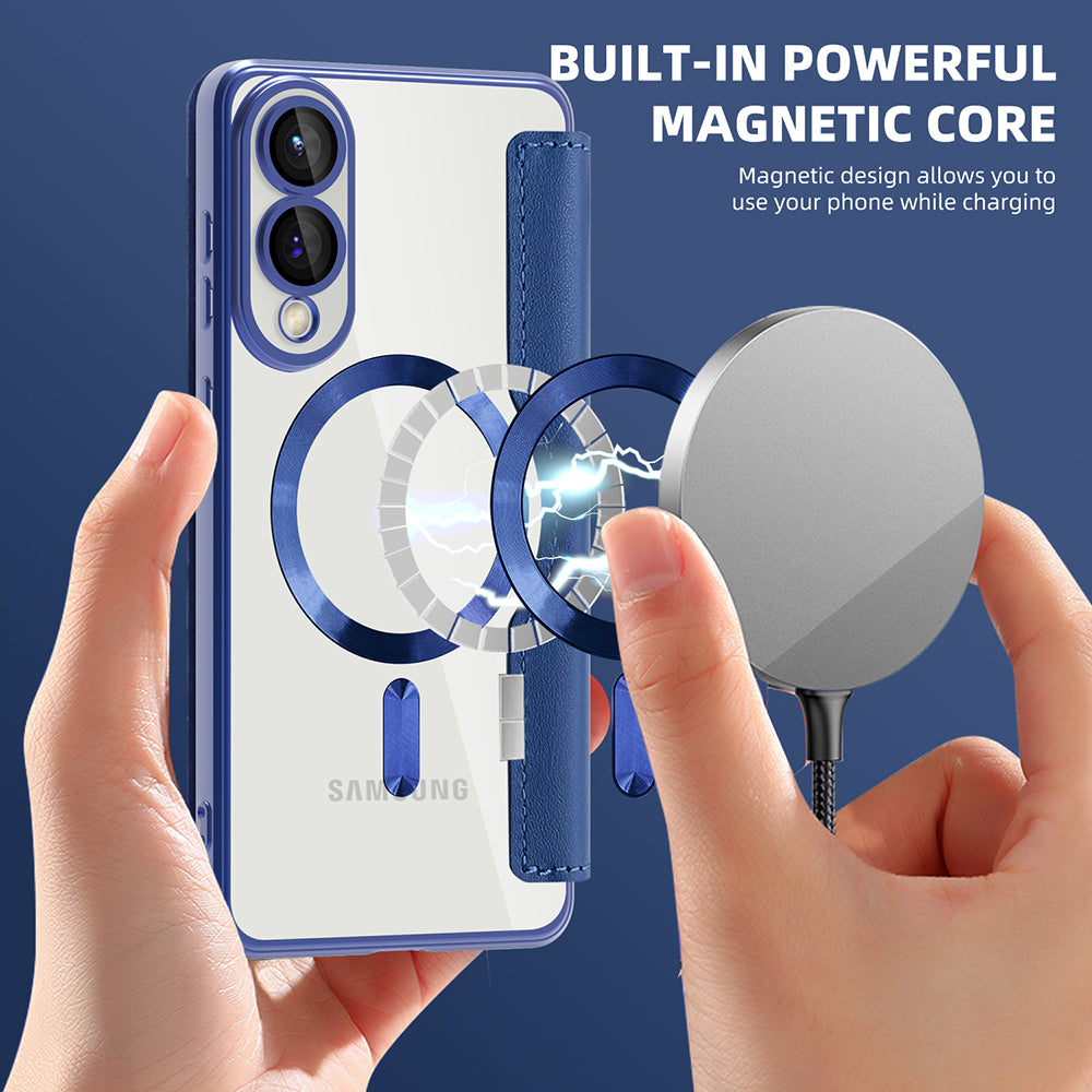 Custodia MagSafe per Samsung Galaxy S25 Edge S937, Techsuit, SmartMag Book, Blu
