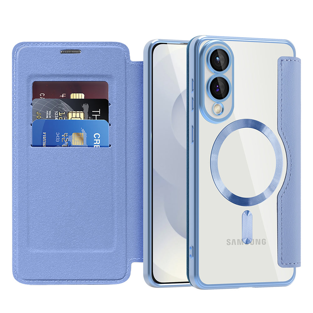 Custodia MagSafe per Samsung Galaxy S25 Edge S937, Techsuit, SmartMag Book, Blu