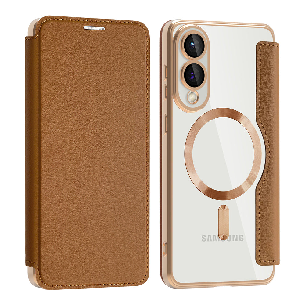 Custodia MagSafe per Samsung Galaxy S25 Edge S937, Techsuit, SmartMag Book, Marrone