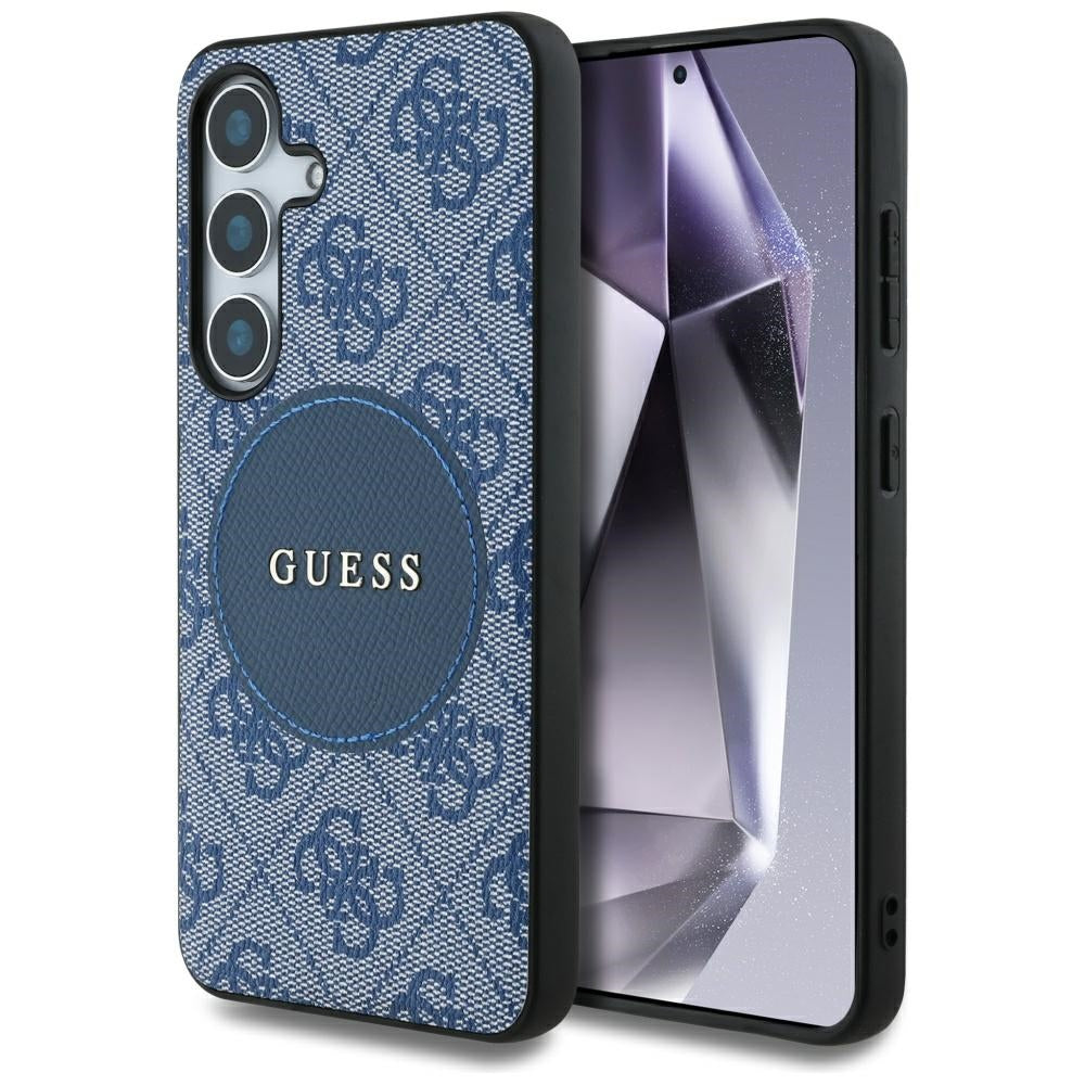 Custodia MagSafe per Samsung Galaxy S25+ S936, Guess, 4G Circle Classic Logo, Blu