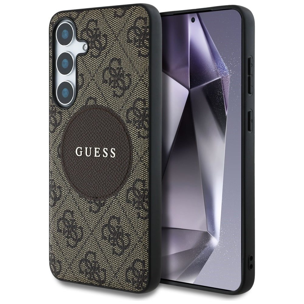 Custodia MagSafe per Samsung Galaxy S25+ S936, Guess, 4G Circle Classic Logo, Marrone