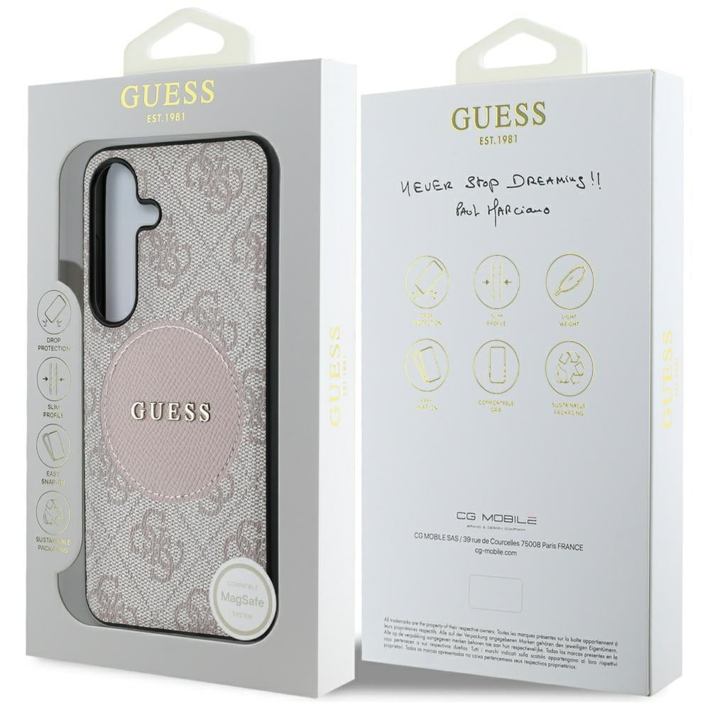 Custodia MagSafe per Samsung Galaxy S25+ S936, Guess, 4G Circle Classic Logo, Rosa