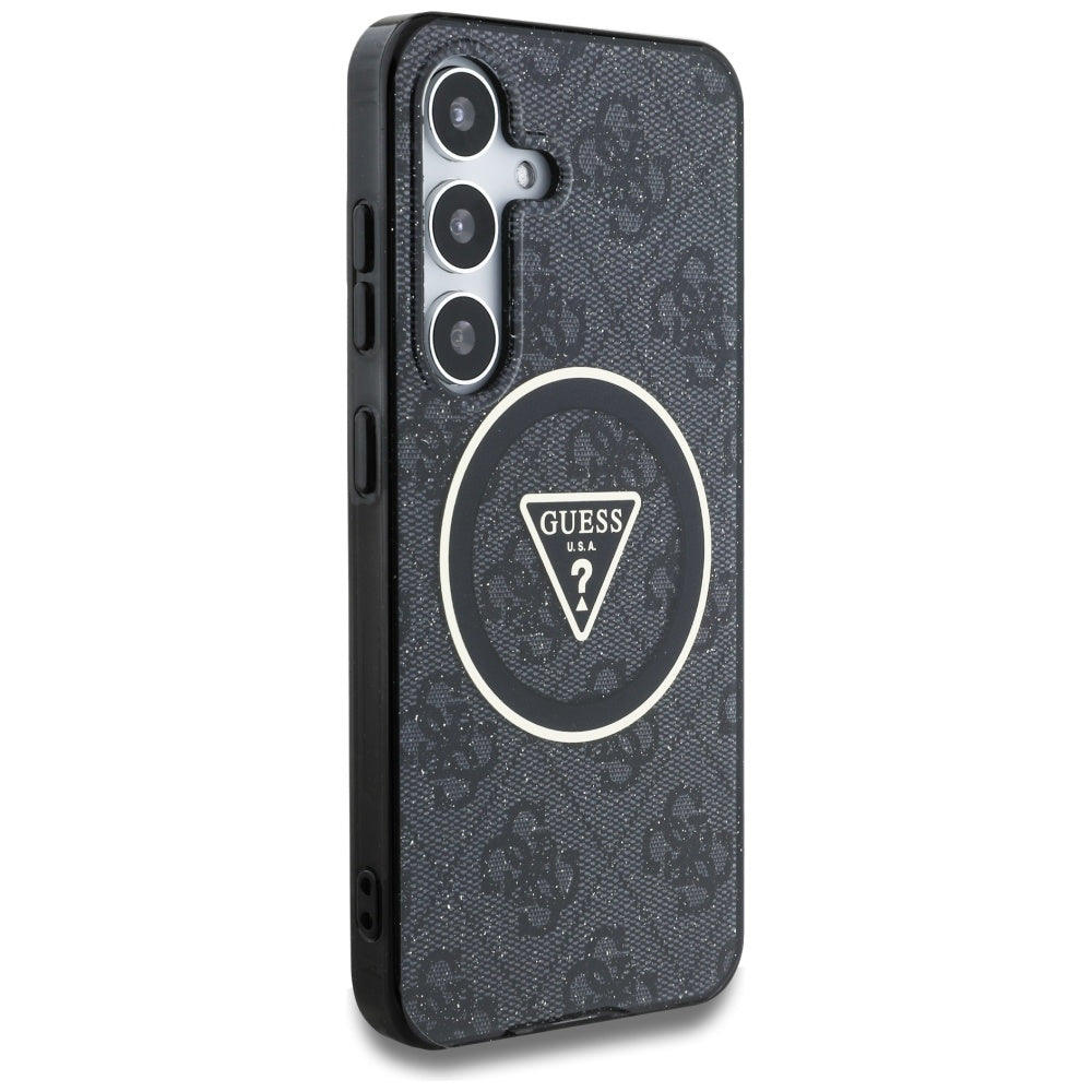 Custodia MagSafe per Samsung Galaxy S25+ S936, Guess, IML Glitter 4G Circle Triangle, Nera