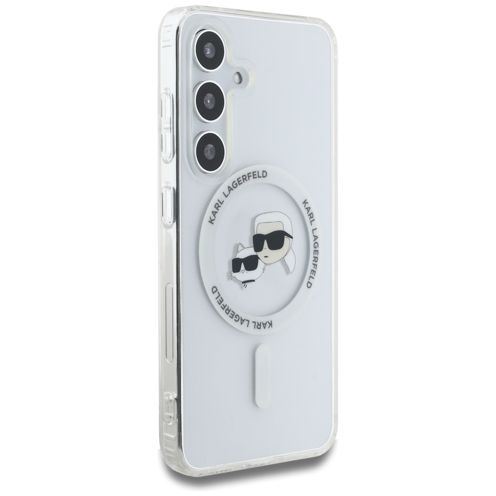 Custodia MagSafe per Samsung Galaxy S25+ S936, Karl Lagerfeld, IML Metal Karl & Choupette's Heads, Argento