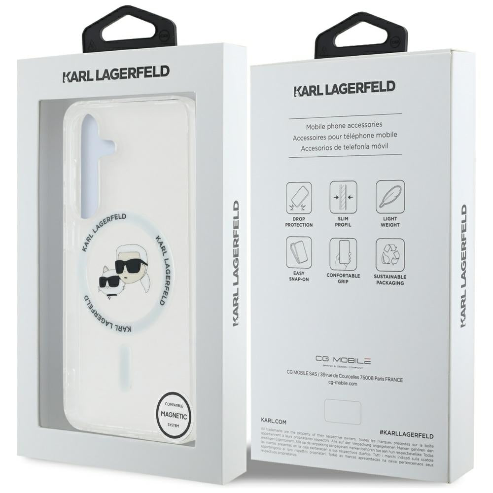 Custodia MagSafe per Samsung Galaxy S25+ S936, Karl Lagerfeld, IML Metal Karl & Choupette's Heads, Argento