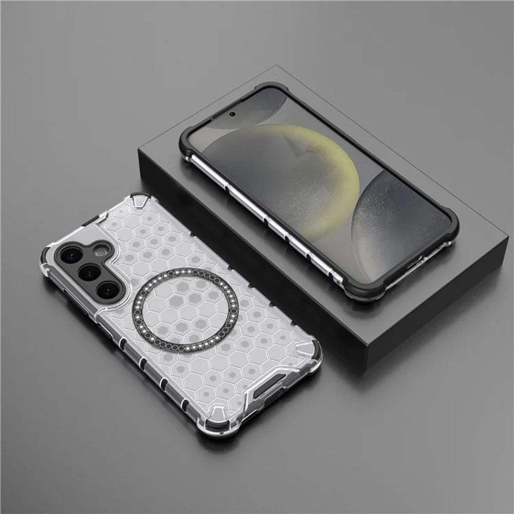 Custodia MagSafe per Samsung Galaxy S25+ S936, Techsuit, HoneyComb Shield, Bianca