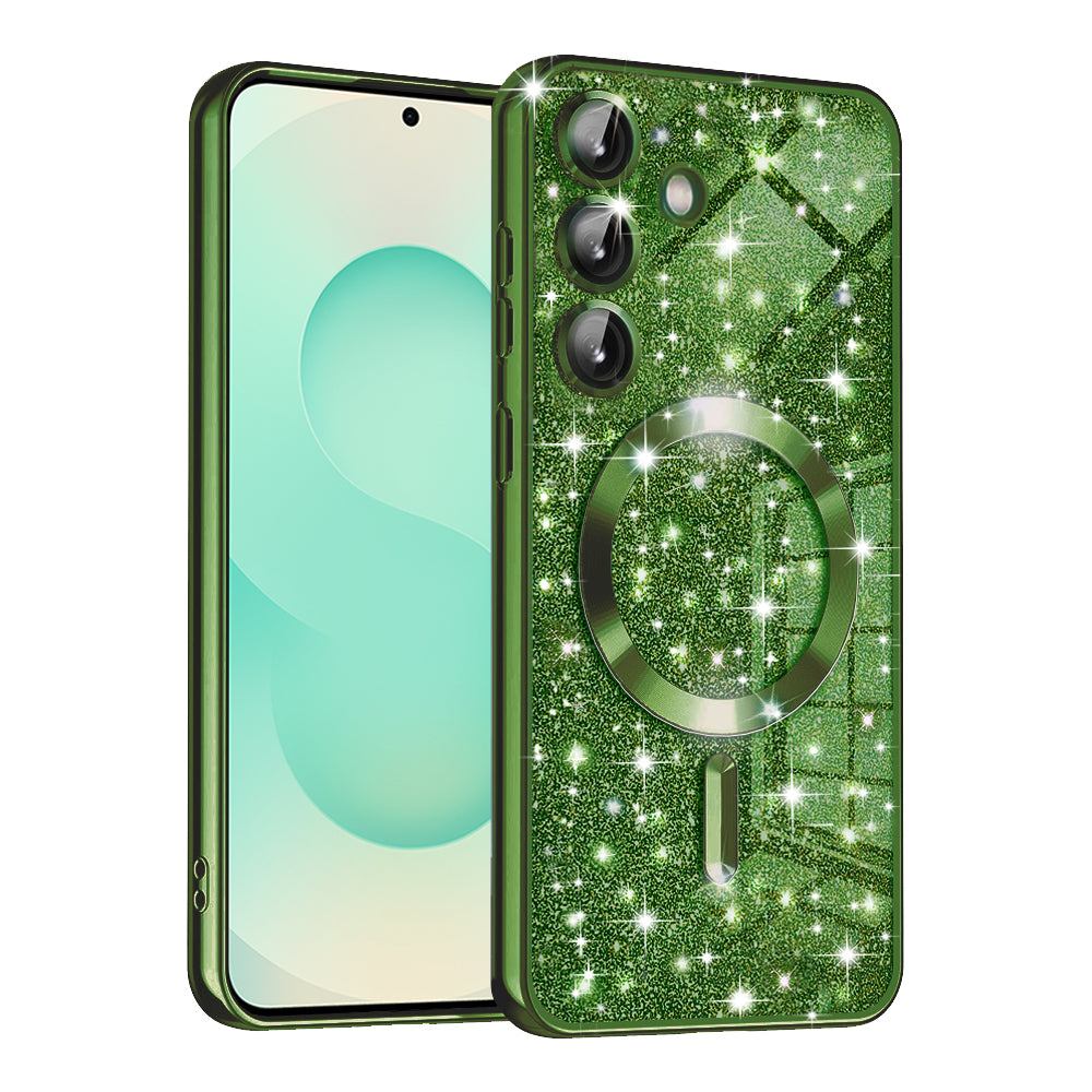 Custodia MagSafe per Samsung Galaxy S25+ S936, Techsuit, Luxury Glitter, Verde Scuro