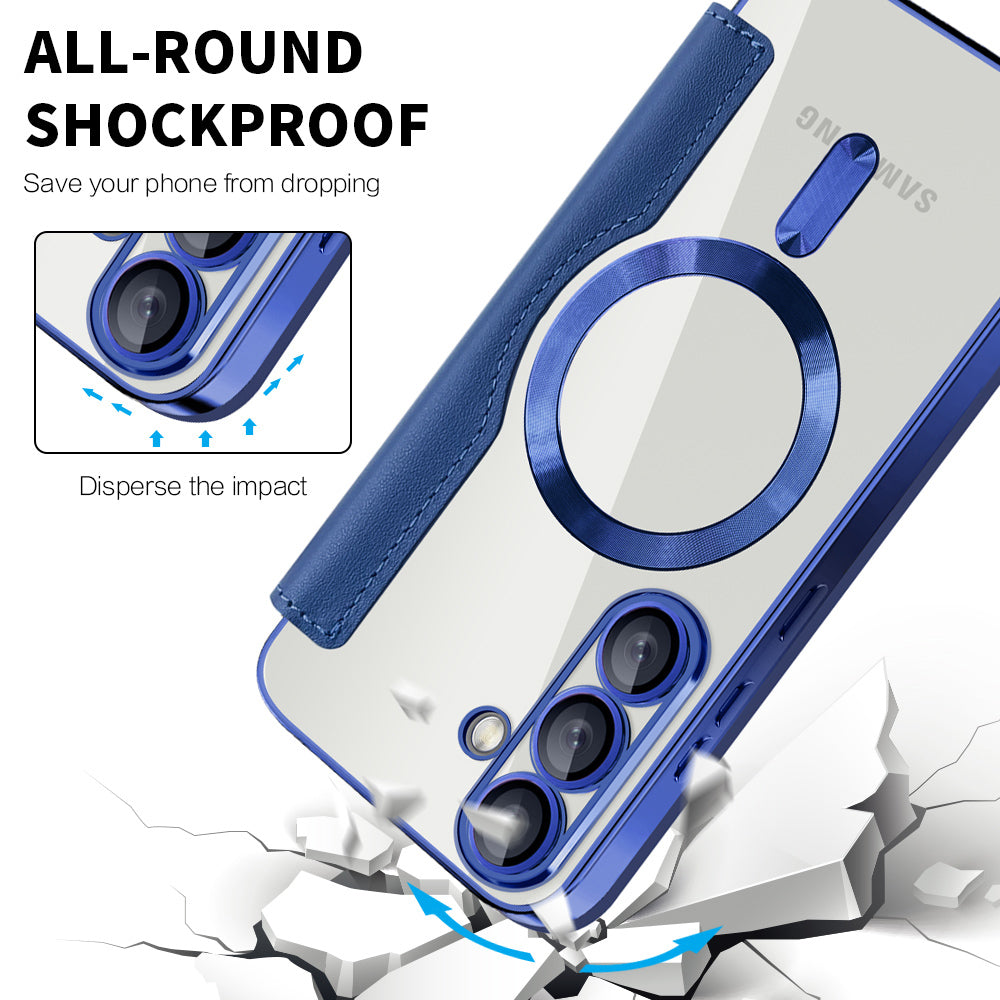 Custodia MagSafe per Samsung Galaxy S25+ S936, Techsuit, SmartMag Book, Blu
