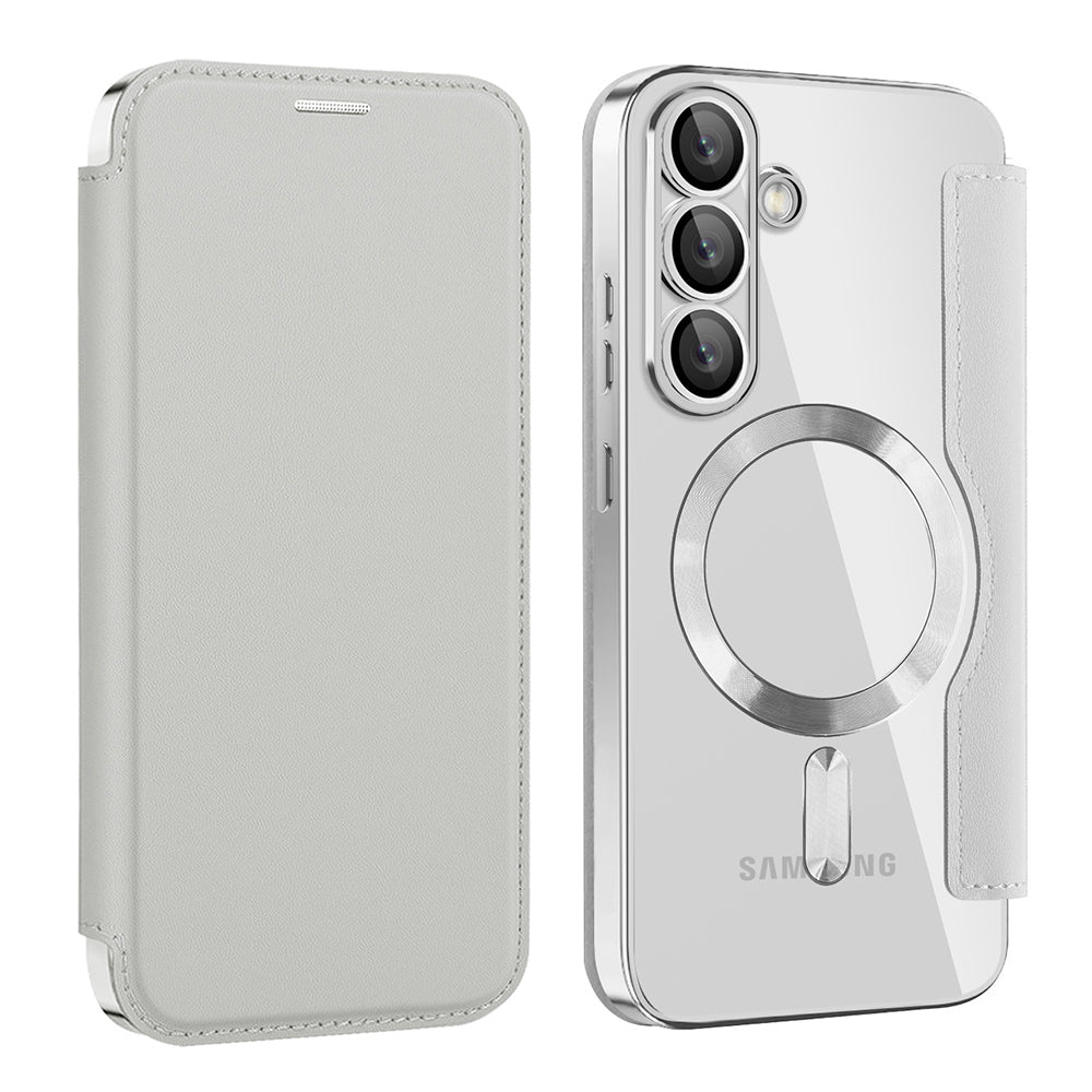 Custodia MagSafe per Samsung Galaxy S25+ S936, Techsuit, SmartMag Book, Grigio