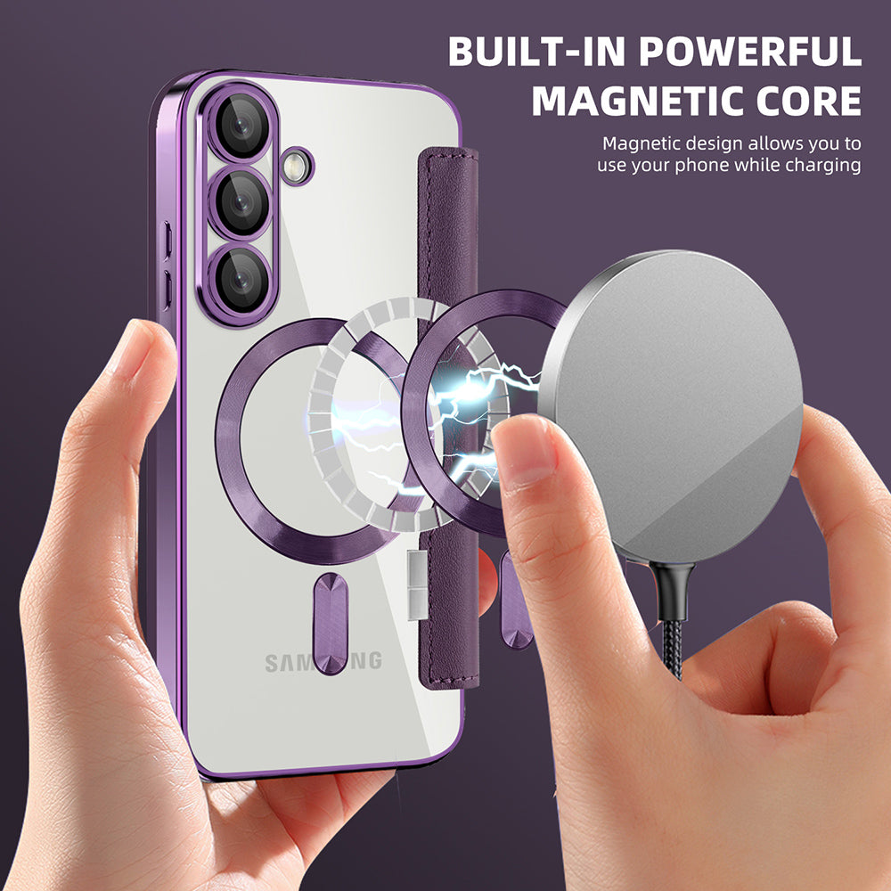 Custodia MagSafe per Samsung Galaxy S25+ S936, Techsuit, SmartMag Book, Viola