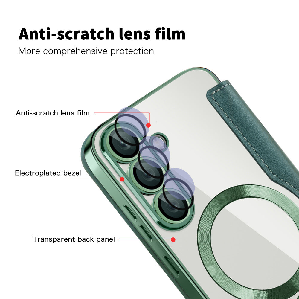 Custodia MagSafe per Samsung Galaxy S25+ S936, Techsuit, SmartMag Book, Verde