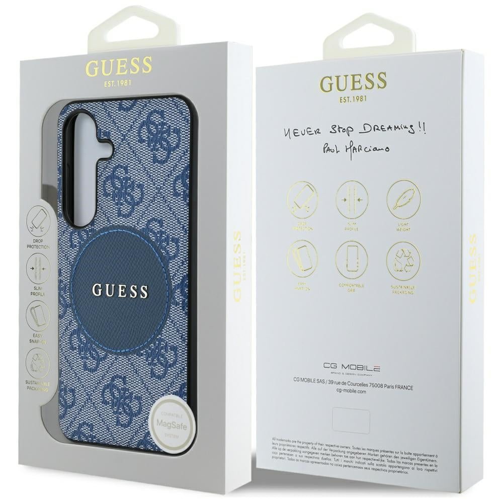 Custodia MagSafe per Samsung Galaxy S25 S931, Guess, 4G Circle Classic Logo, Blu