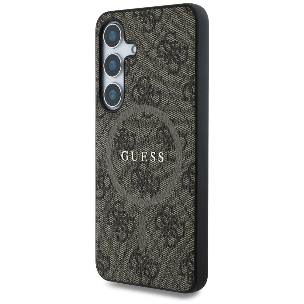 Custodia MagSafe per Samsung Galaxy S25 S931, Guess, 4G Ring Classic Logo, Marrone