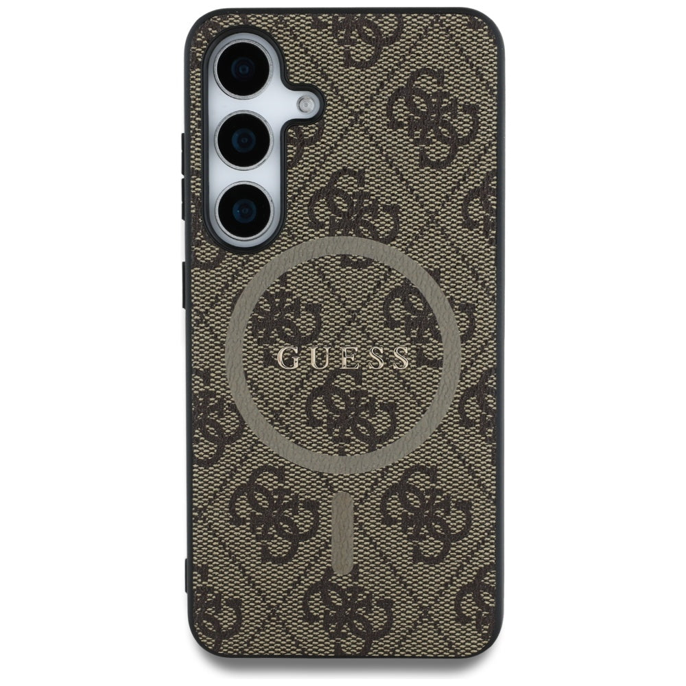 Custodia MagSafe per Samsung Galaxy S25 S931, Guess, 4G Ring Classic Logo, Marrone