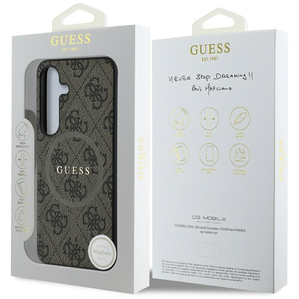 Custodia MagSafe per Samsung Galaxy S25 S931, Guess, 4G Ring Classic Logo, Marrone