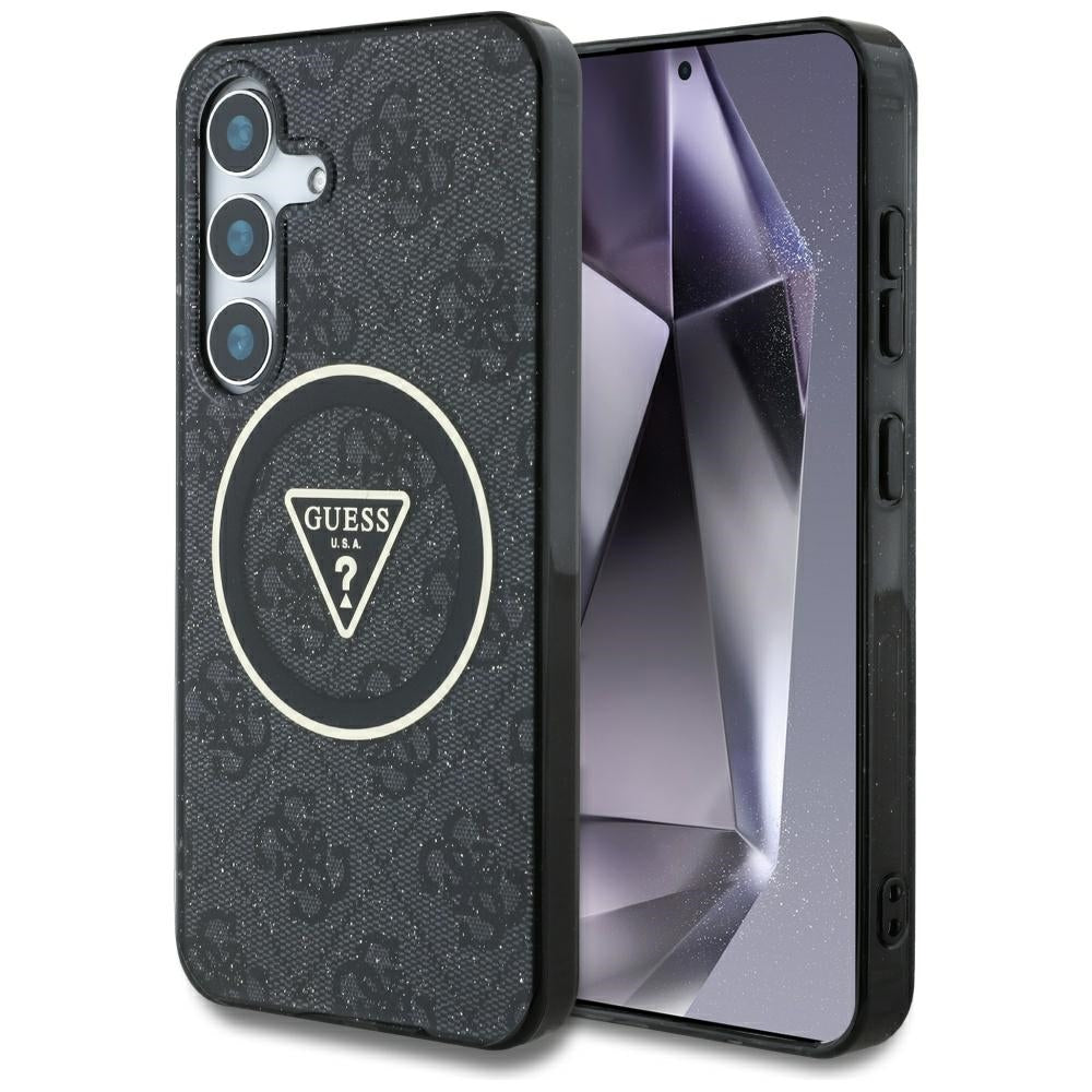 Custodia MagSafe per Samsung Galaxy S25 S931, Guess, IML Glitter 4G Circle Triangle, Nera