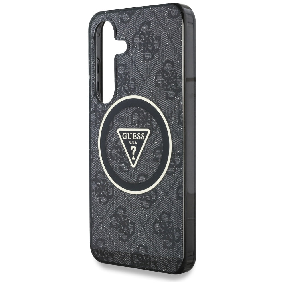 Custodia MagSafe per Samsung Galaxy S25 S931, Guess, IML Glitter 4G Circle Triangle, Nera