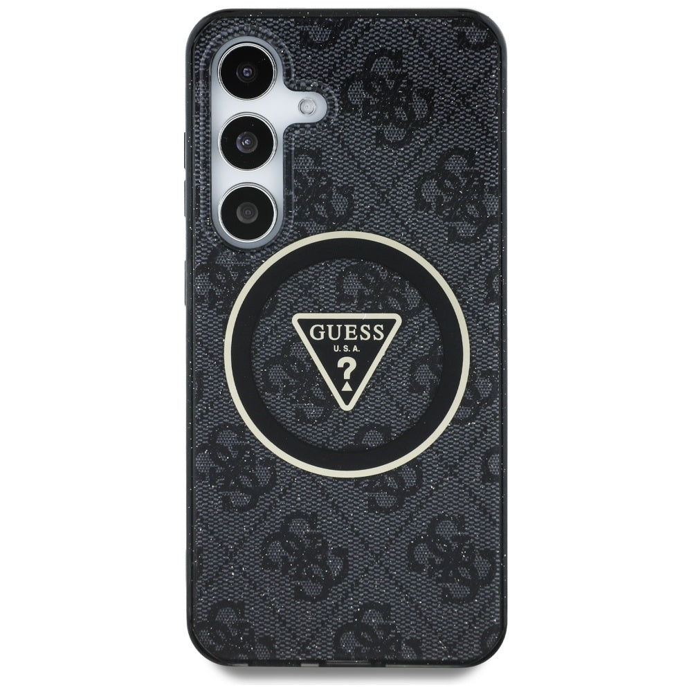 Custodia MagSafe per Samsung Galaxy S25 S931, Guess, IML Glitter 4G Circle Triangle, Nera
