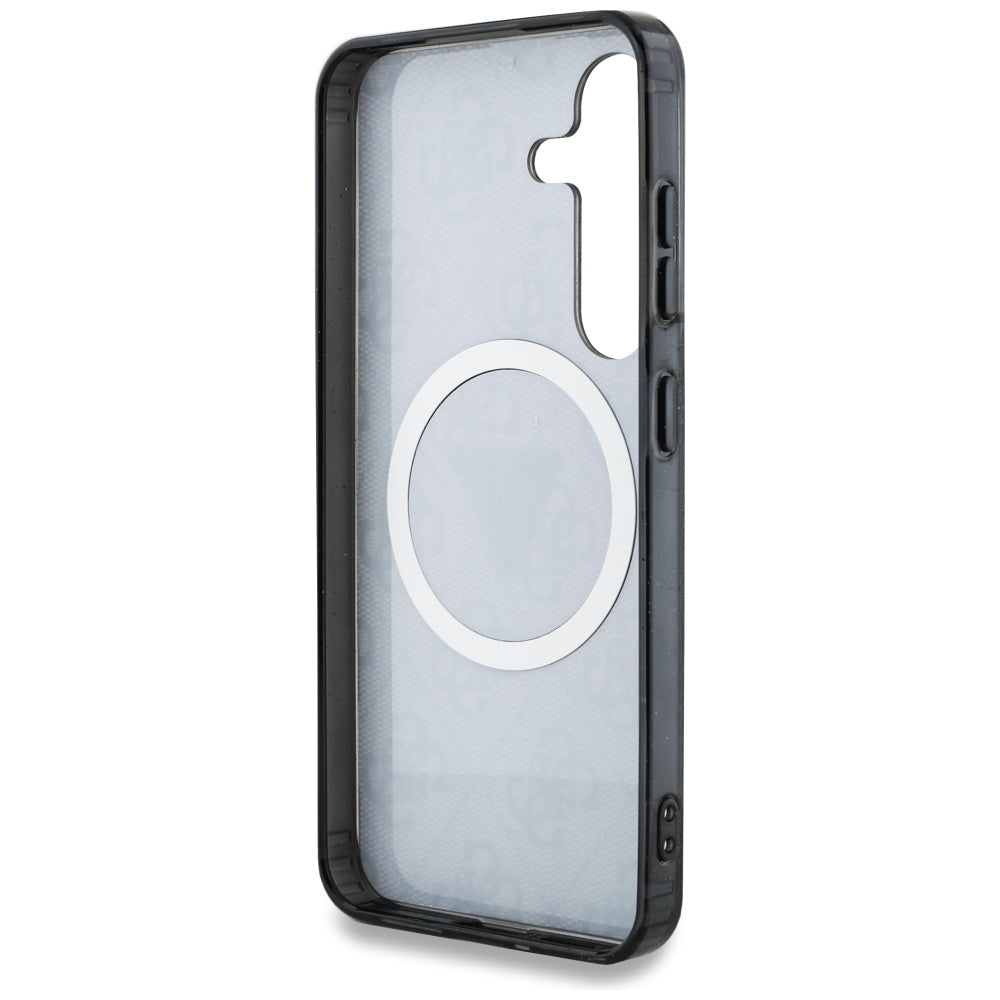 Custodia MagSafe per Samsung Galaxy S25 S931, Guess, IML Glitter 4G Circle Triangle, Nera