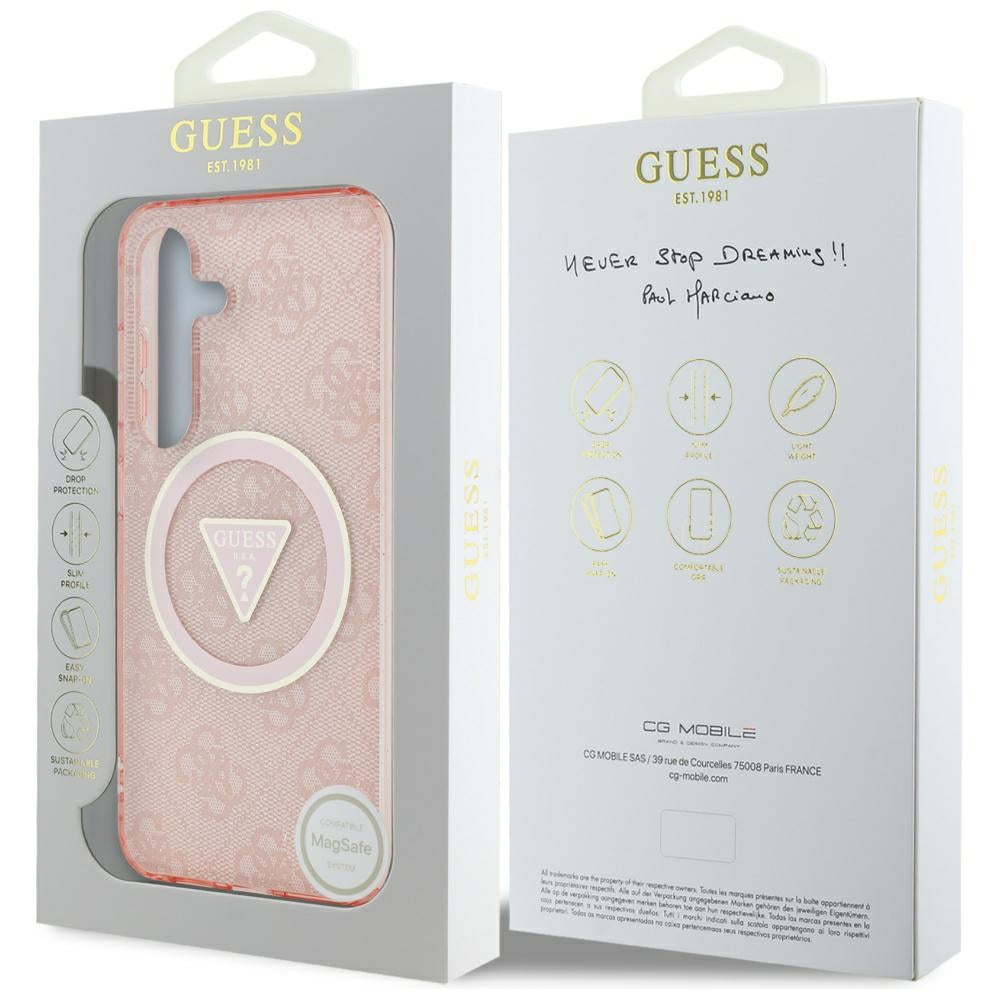 MagSafe Case for Samsung Galaxy S25 S931, Guess, IML Glitter 4G Circle Triangle, Pink
