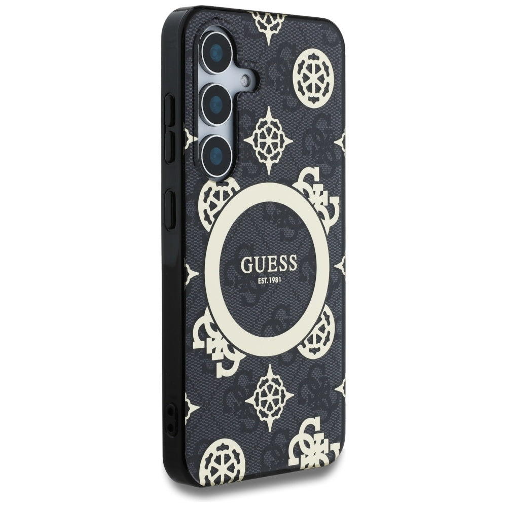 MagSafe Case for Samsung Galaxy S25 S931, Guess, IML Peony On 4G Background, Black
