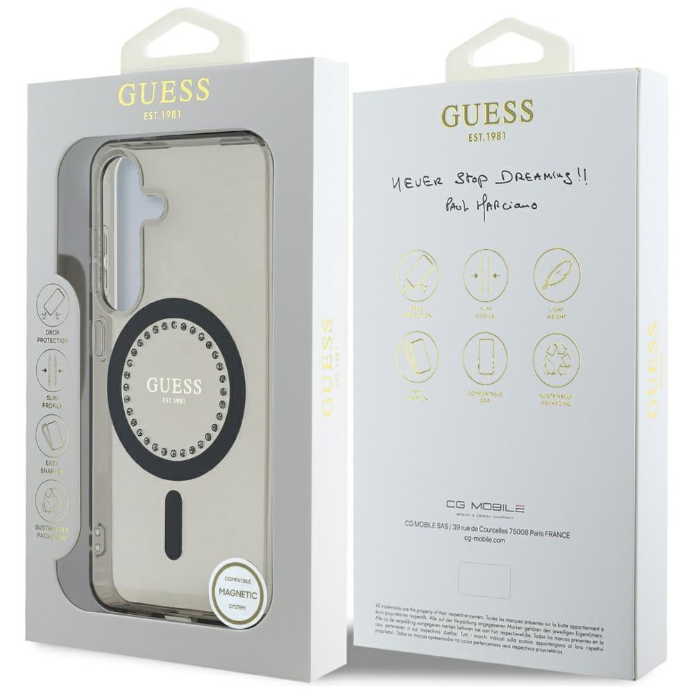 MagSafe Case for Samsung Galaxy S25 S931, Guess, IML Rhinestone, Black
