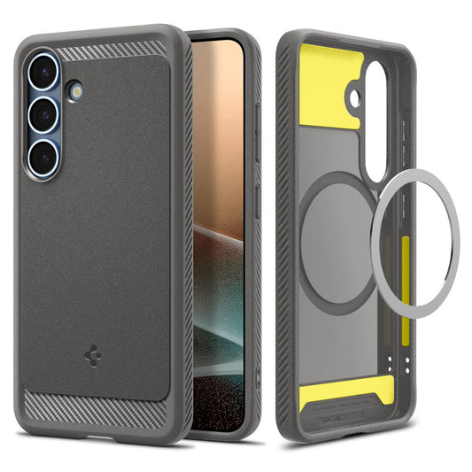 Custodia MagSafe per Samsung Galaxy S25 S931, Spigen, Rugged Armor, Grigio ACS08999