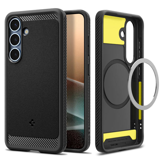 Custodia MagSafe per Samsung Galaxy S25 S931, Spigen, Rugged Armor, Nera Opaca ACS08998
