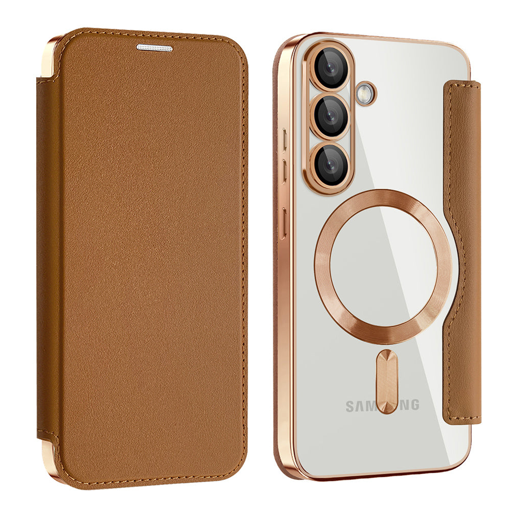 Custodia MagSafe per Samsung Galaxy S25 S931, Techsuit, SmartMag Book, Marrone