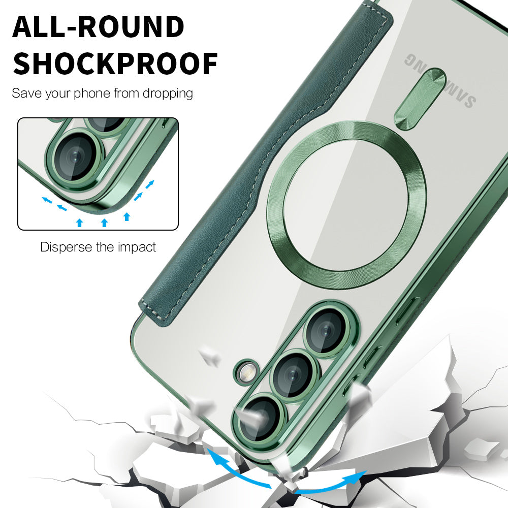 Custodia MagSafe per Samsung Galaxy S25 S931, Techsuit, SmartMag Book, Verde
