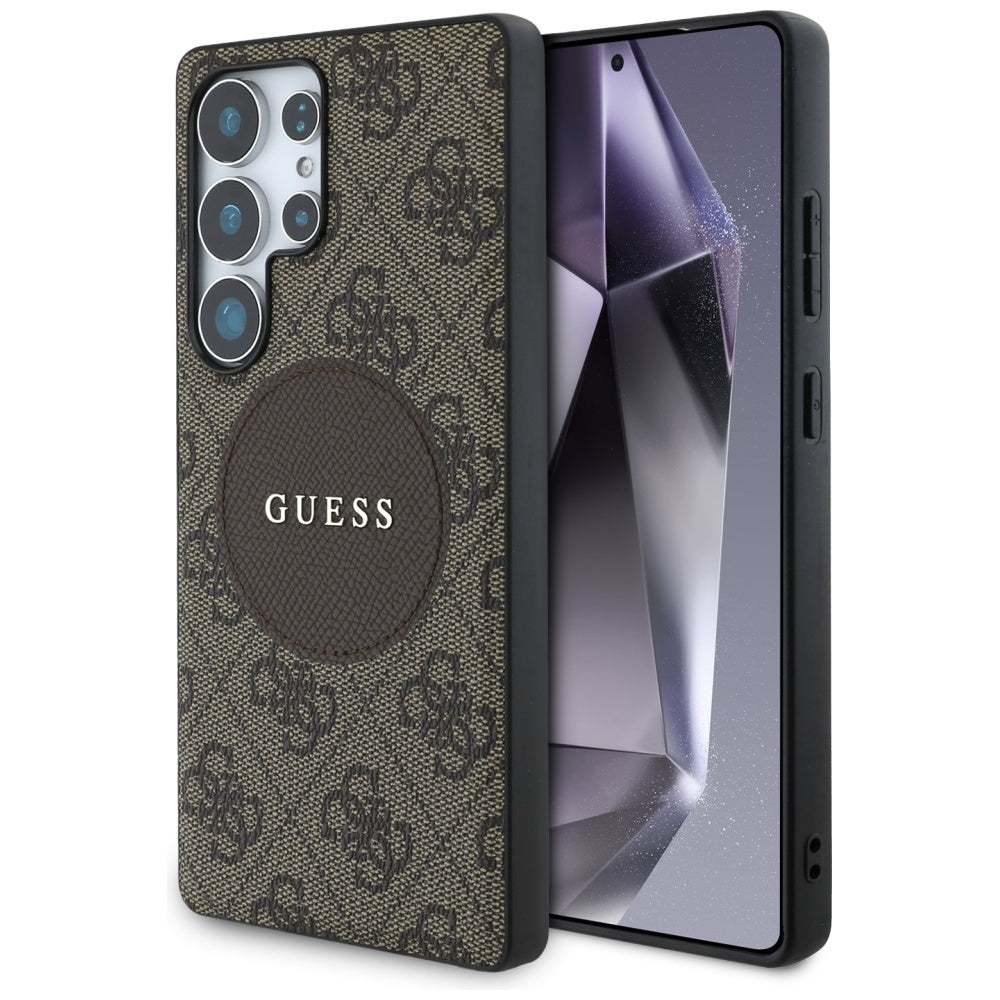 Custodia MagSafe per Samsung Galaxy S25 Ultra S938, Guess, 4G Circle Classic Logo, Marrone